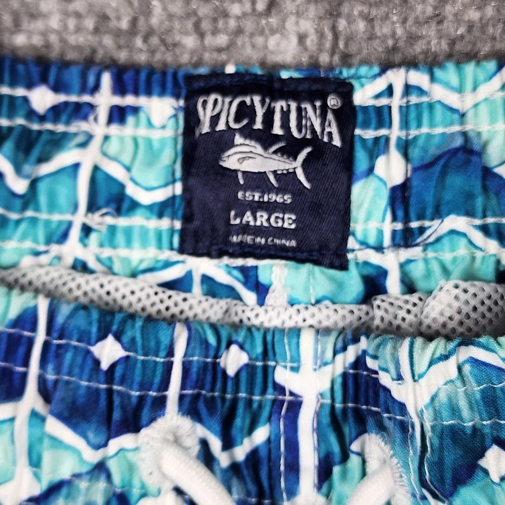 Spicy Tuna Mens Blue Geometric Honeycomb Swim Trunks Board Shorts Size Large